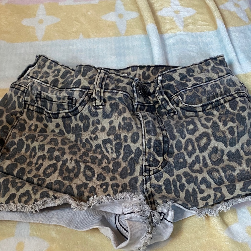 SO Leopard Print Jean Shorts